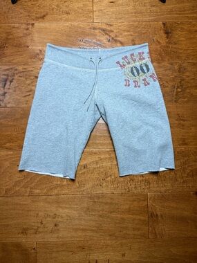 Lucky Brand Y2K 2000s Cutoff Sweat Shorts Raw Hem Logo Gray M